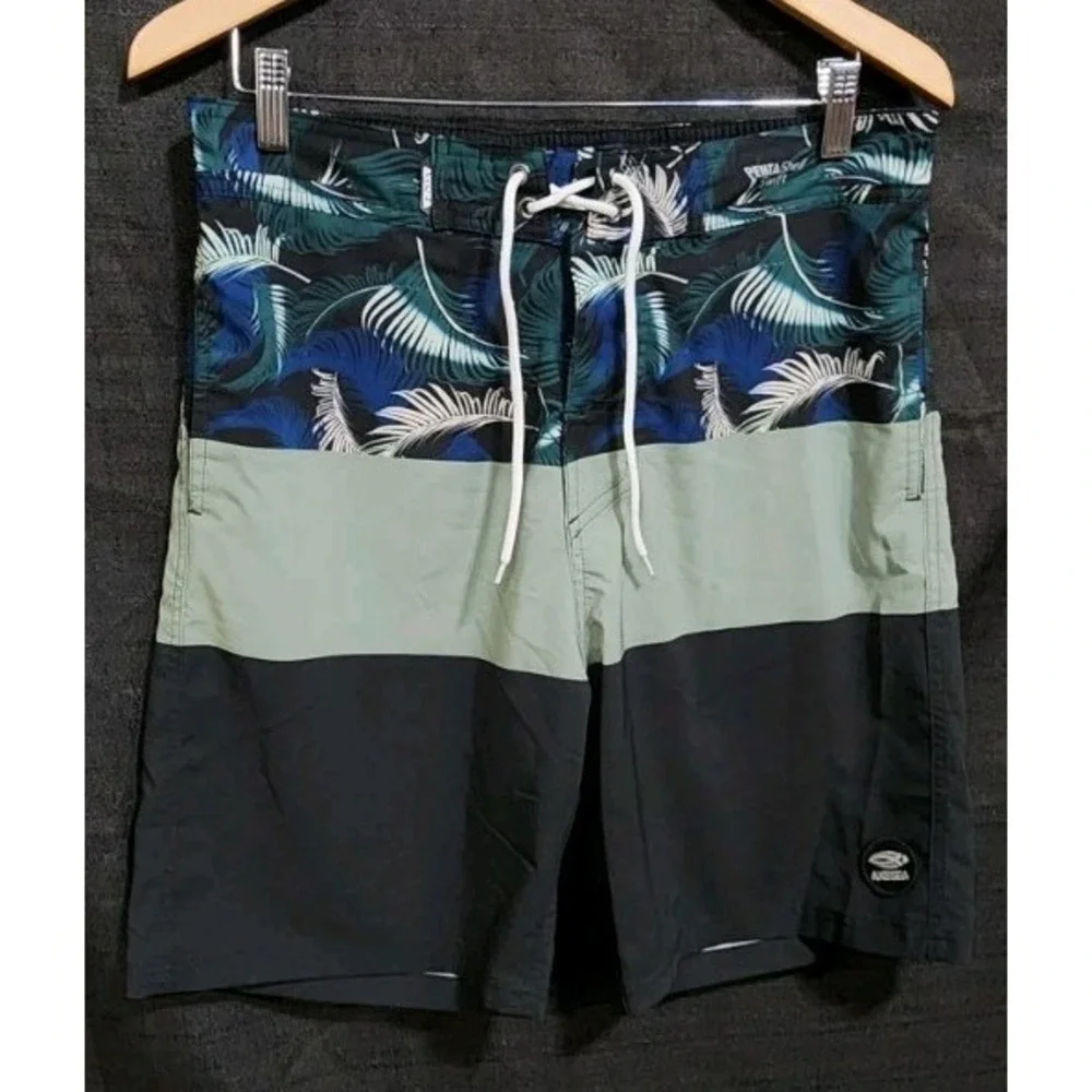 AXESEA Men's Surf Swim Trunks Quick Dry Tropical Swim‎ Shorts Pockets Sz 34 New